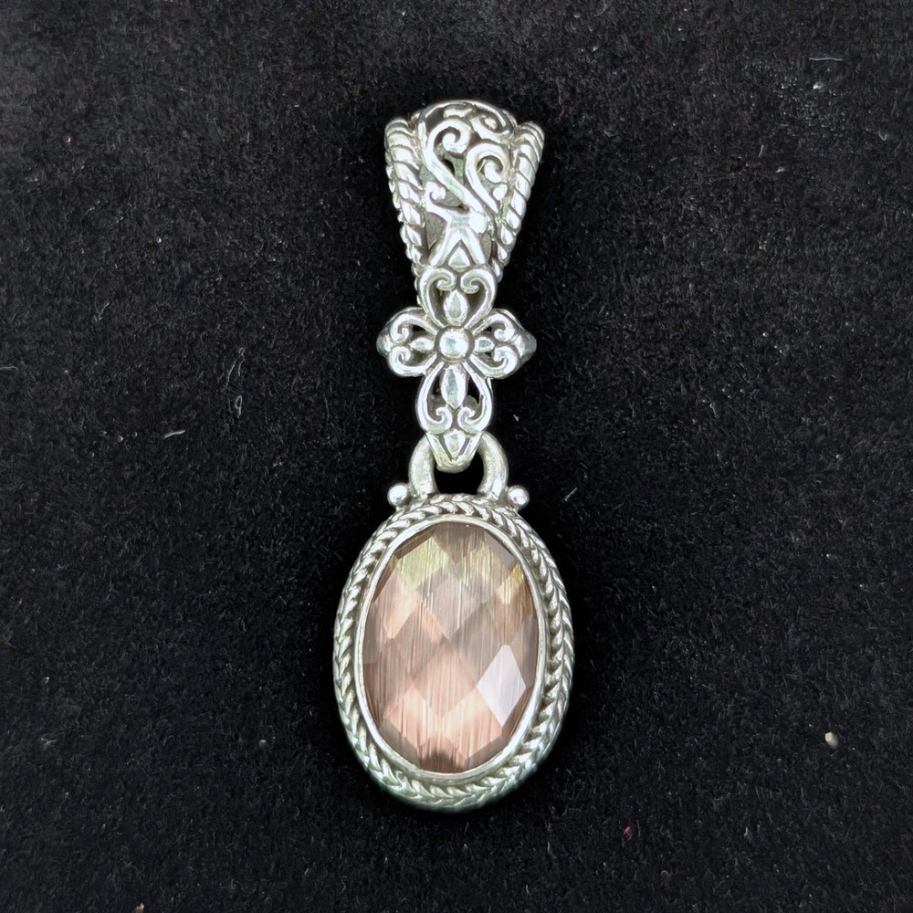 Sarda 925 Sterling Silver Pink Rose Mauve Gemstone Filigree Scroll Pendant